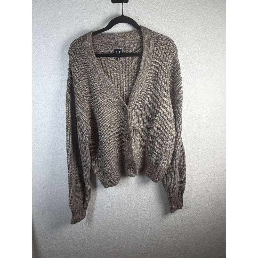 GAP Women's L Brown Chunky Knit Sweater Button Cozy Fall Layering Fisherman Fall